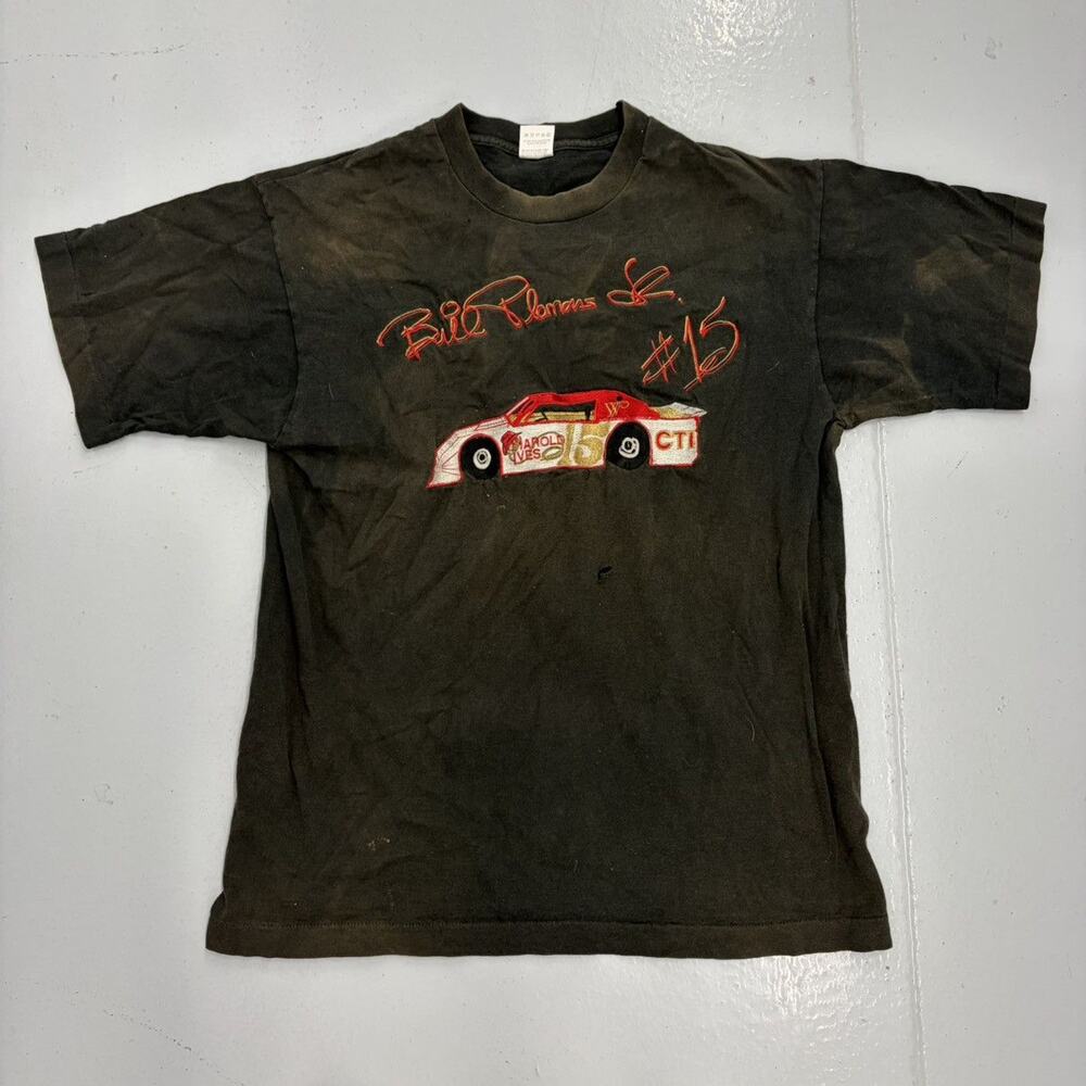 Vintage 90s Black Faded Distressed Racing T-Shirt